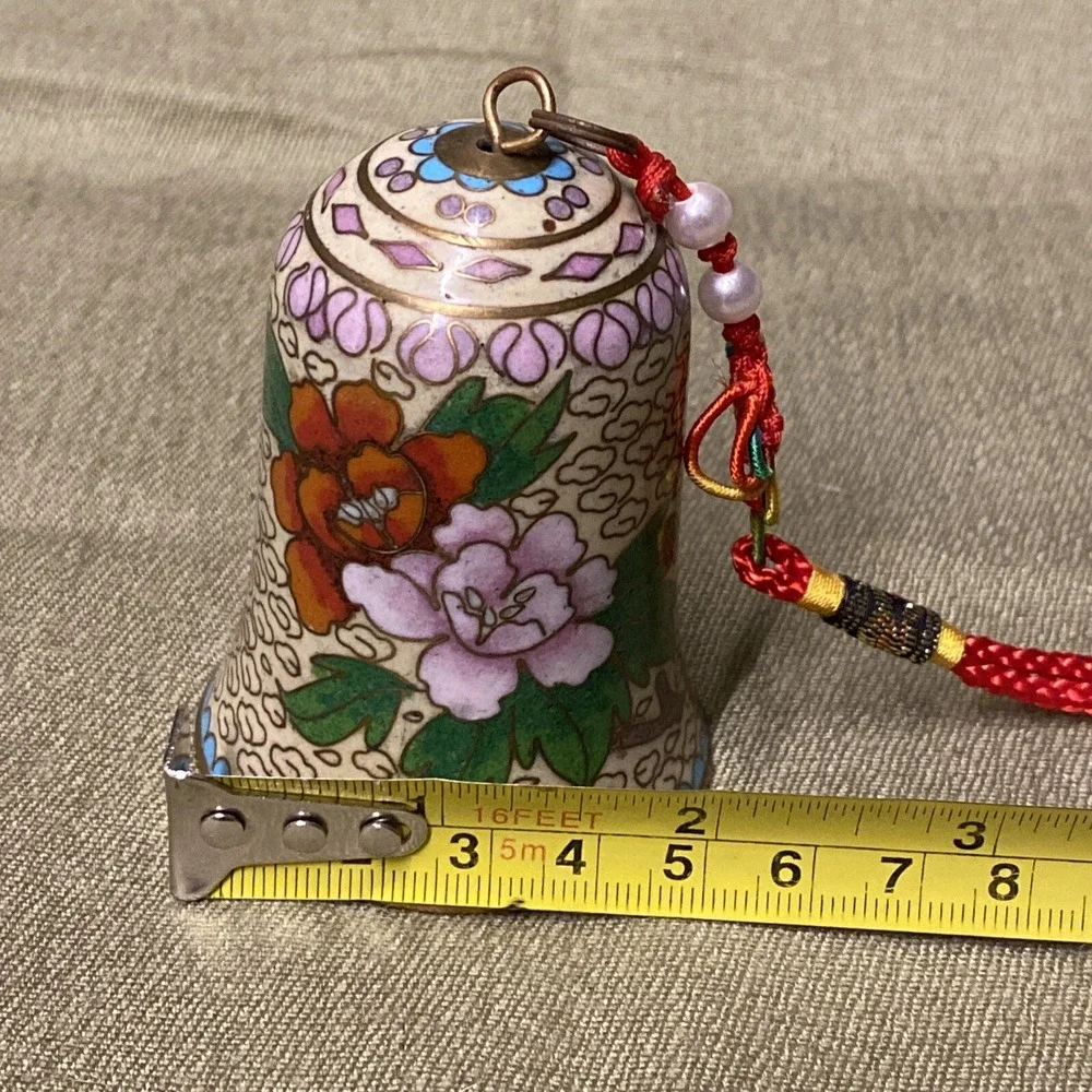 Hand Made VNTG Chinese Cloisonne Ornament Bell Soft Colors Flowers Copper Enamel